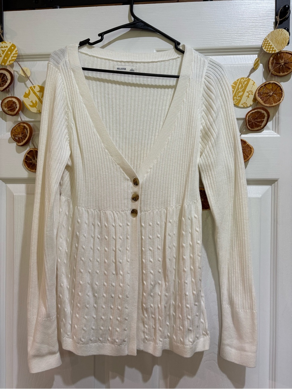 Hollister Cream Ribbed V-Neck Button Cardigan
